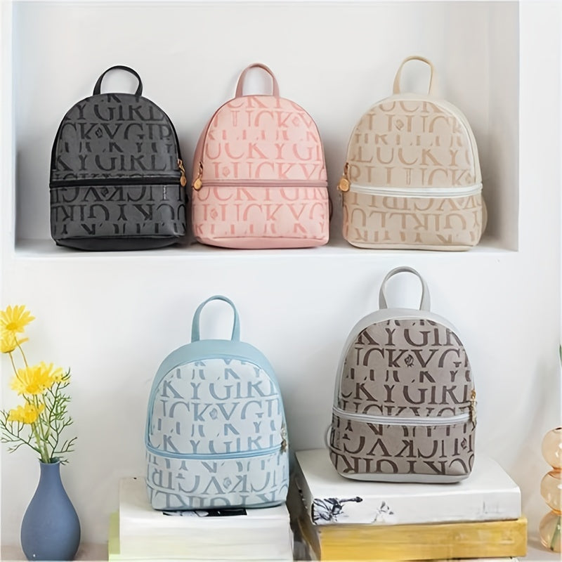 Mini Letter Graphic Backpack Faux Leather Daypack Women's Travel School Bag