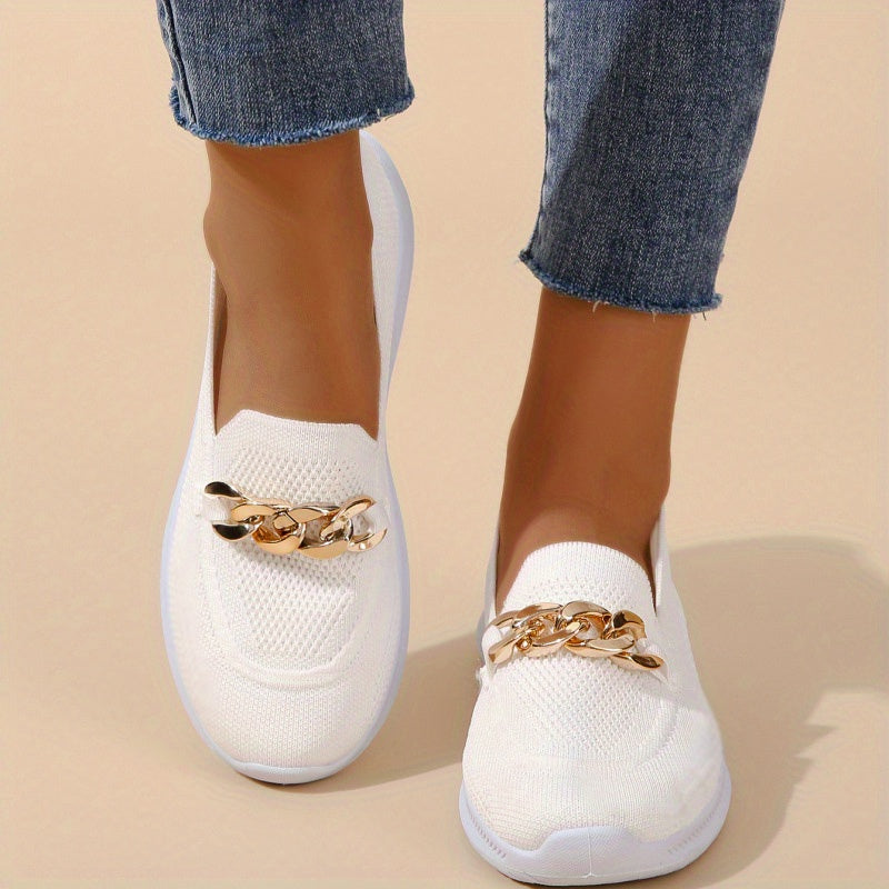 Women's Chain Decor Flat Shoes - Lightweight & Breathable Casual Sneakers