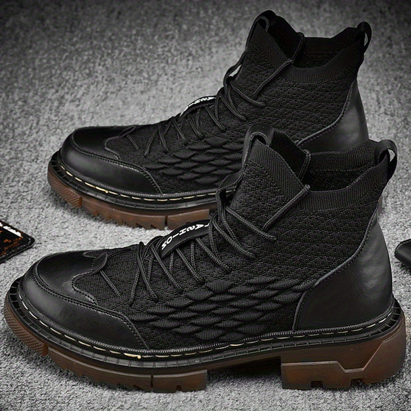 Men's Breathable High Top Knitted Boots - Lace Up Casual Outdoor Walking Shoes