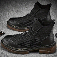 Men's Breathable High Top Knitted Boots - Lace Up Casual Outdoor Walking Shoes