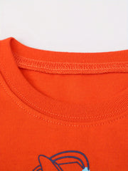 Excavator Print Kid's Cotton Pullover Long Sleeve Top