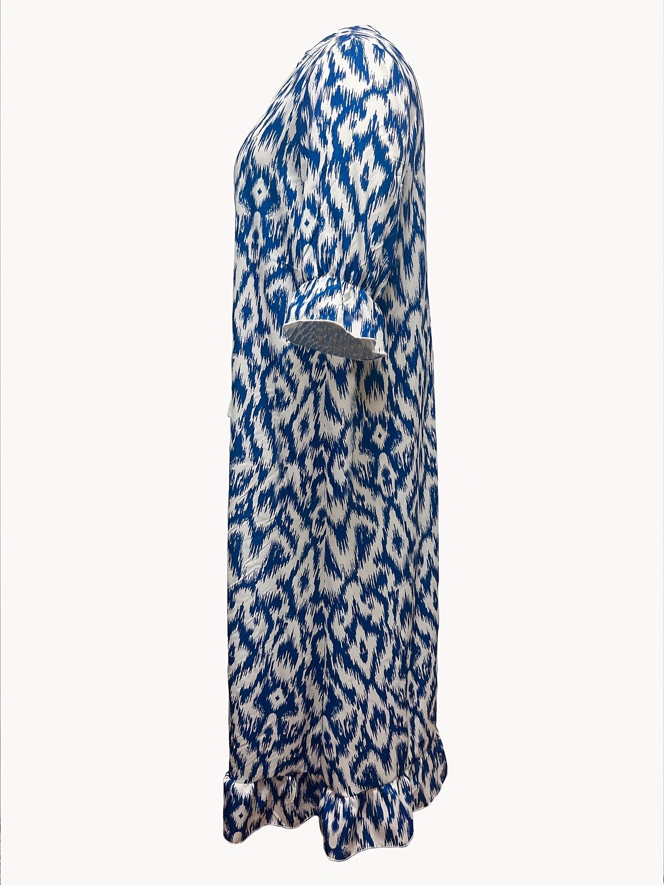  Boho Dress Women's Plus Allover Print Ruffle Trim Maxi Dress