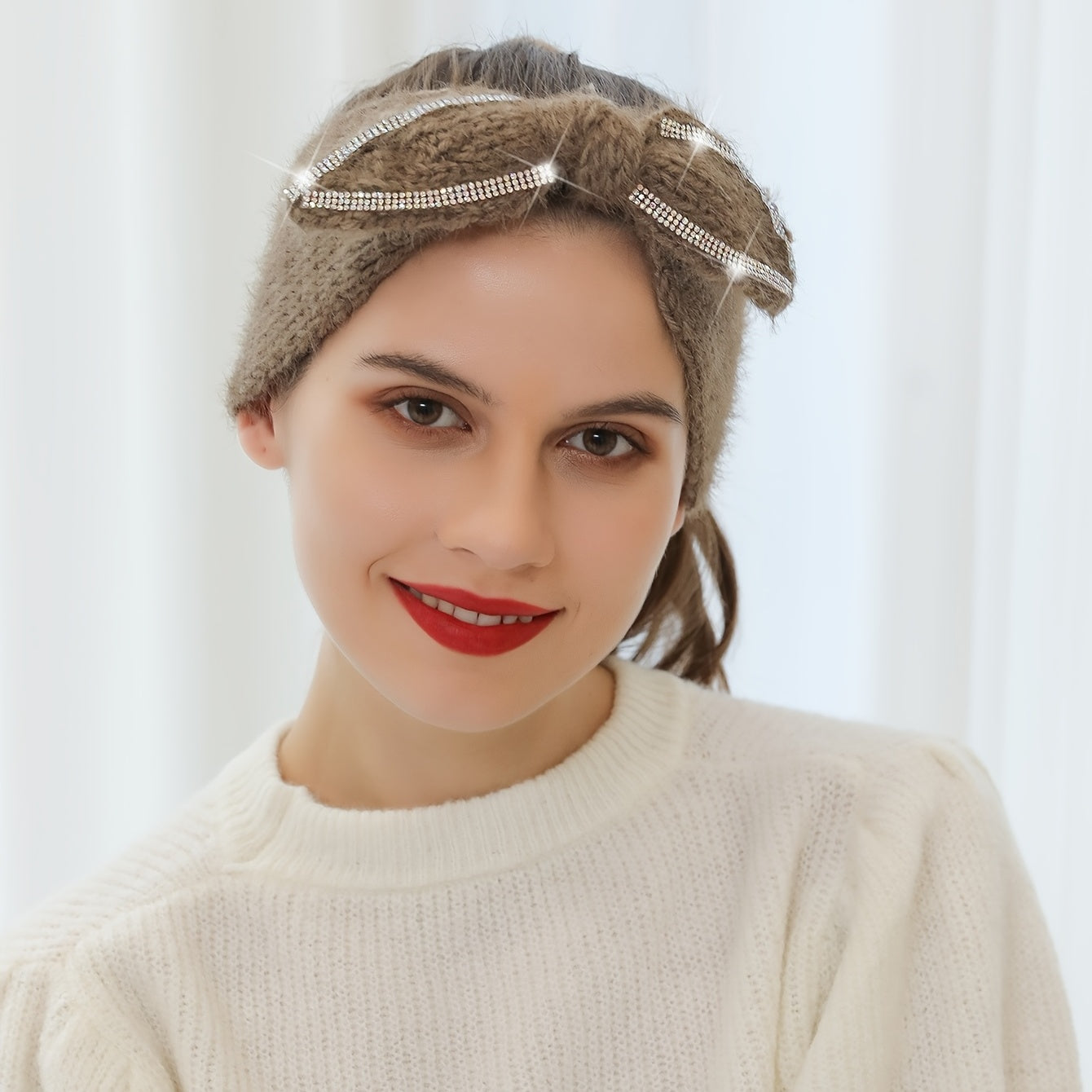 Rhinestone Woven Hair Band Headband Solid Crochet Hair Accessory