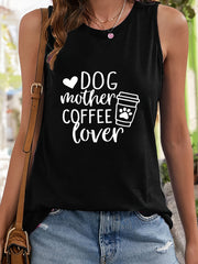 Coffee & Letter Print Casual Tank Top Women's Sports Top
