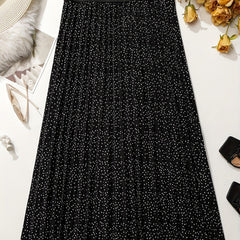  Polka Dot Print Elastic A line Pleated Skirt