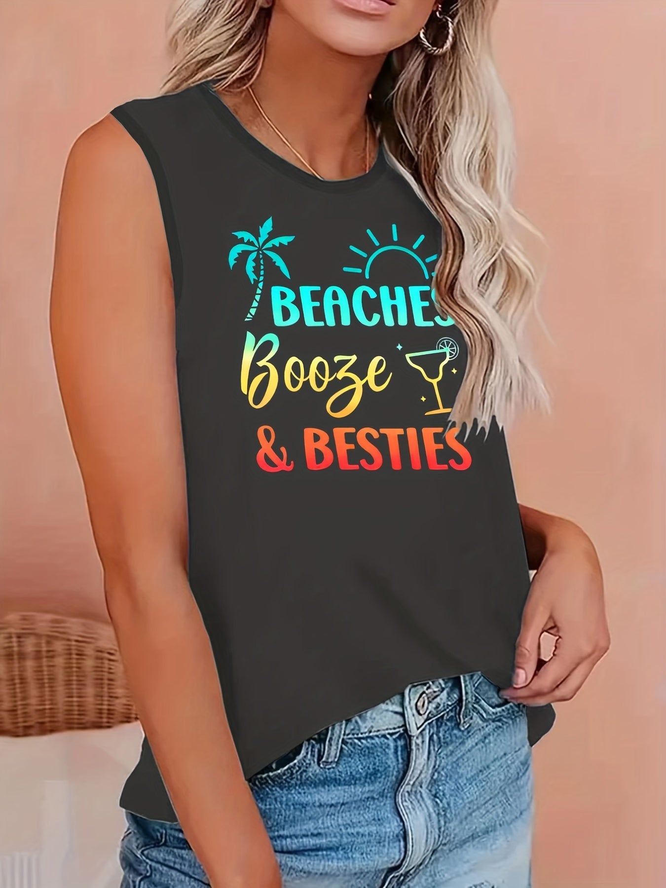  Ombre Print Round Neck Tank Top