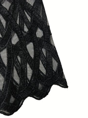  Colorblock Floral Print Long Sleeve Mesh Dress