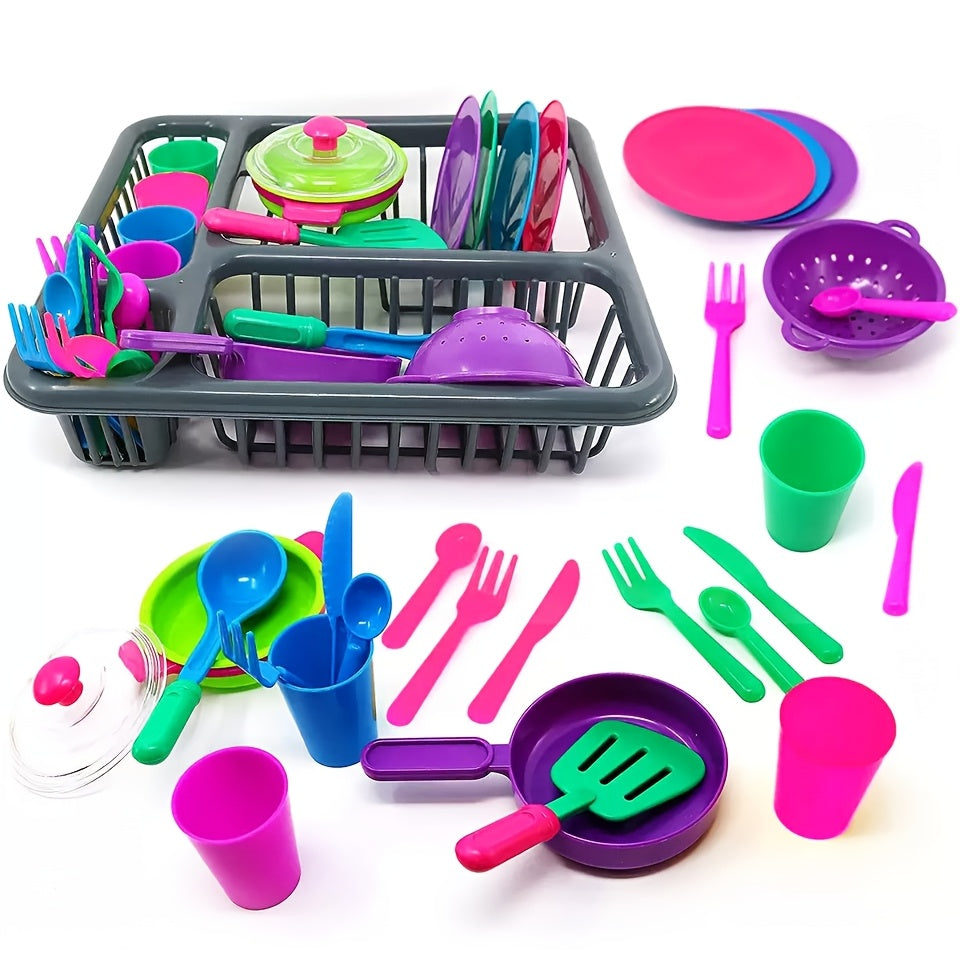28pcs Mini Kitchen Playset Pretend Cooking Utensils and Dishes Educational Toys