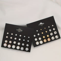 24 Pairs Zircon Pearl Stud Earrings Minimalist Style Jewelry
