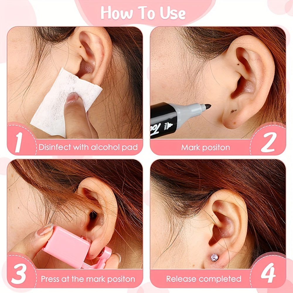 6PCS Pink Ear Piercing Kit Disposable Self Ear Piercing Gun Kit