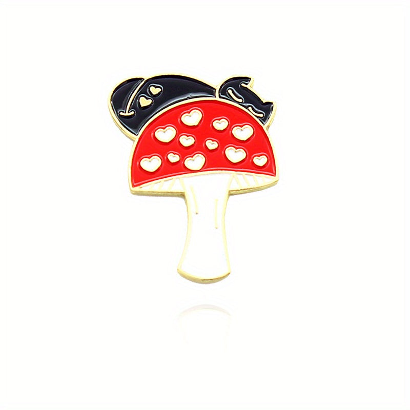 Cat Red Heart Mushroom Brooch