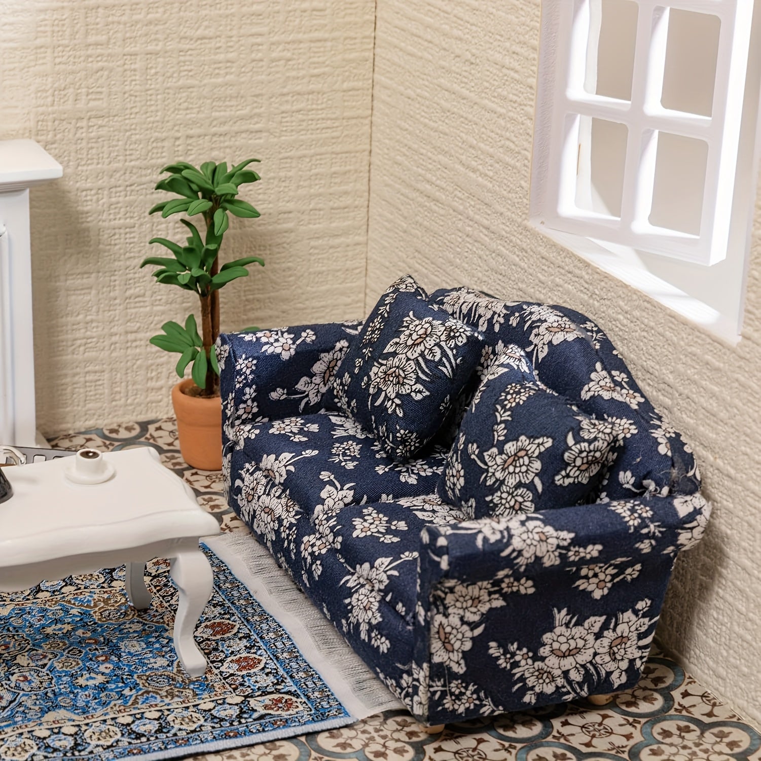 1:12 Scale Dollhouse Furniture High End Sofa with Floral Patterns