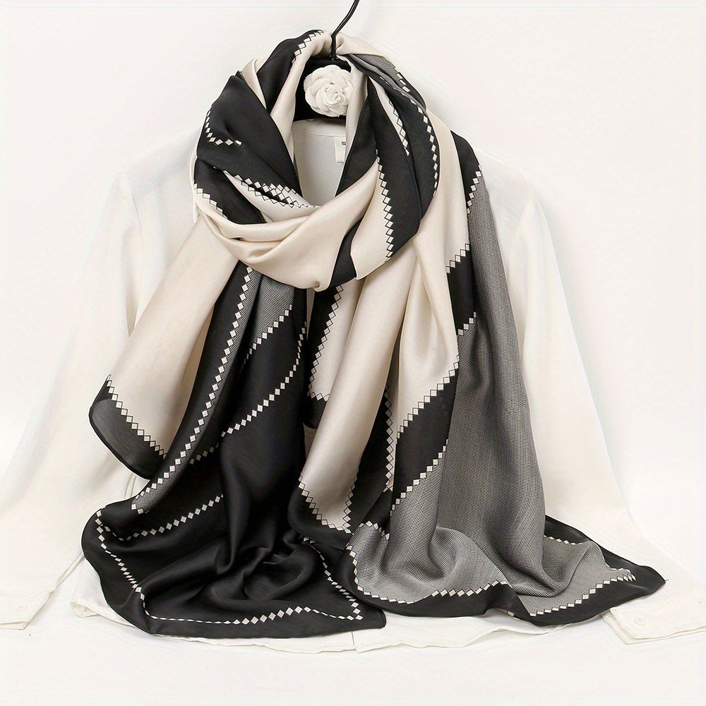 Geometric Block Scarf Gray Breathable Sunscreen Shawl Windproof