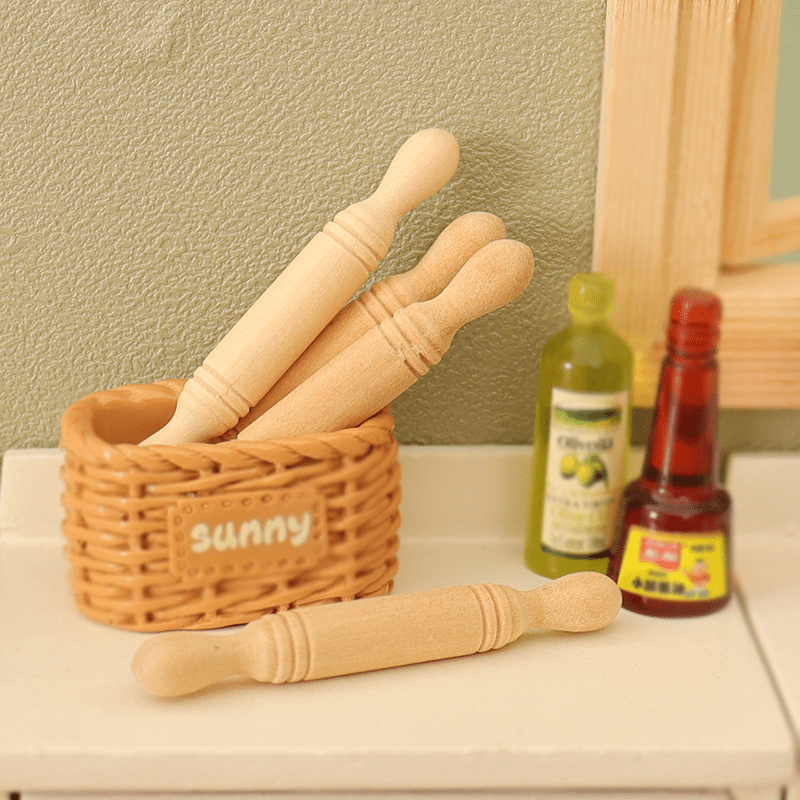 Dollhouse Wooden Rolling Pins Beige Texture for Kitchen Scene Model