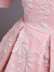 Girls' Formal Flower Jacquard Bubble Sleeve Trailing Evening Dress