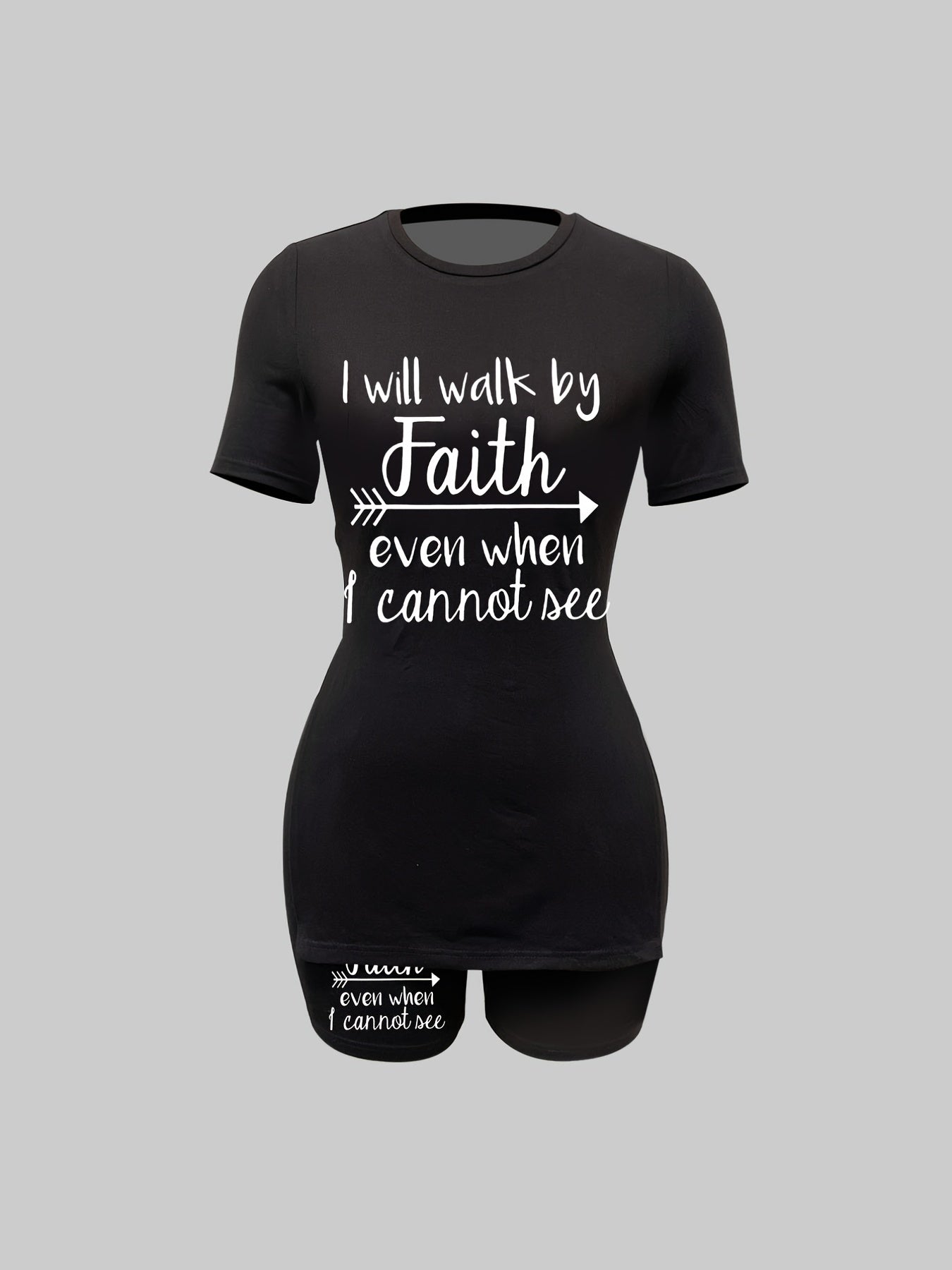 Walk By Faith Print Two piece Set Short Sleeve T Shirt & Short