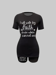 Walk By Faith Print Two piece Set Short Sleeve T Shirt & Short
