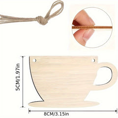 10pcs Unfinished Coffee & Tea Cup Shape Wooden Pieces DIY Crafts