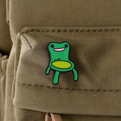 Kids Frog Stool Shape Green Bag Brooch Pin