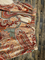  Boho Maxi Skirt Paisley Floral Print Drawstring Elastic High Rise