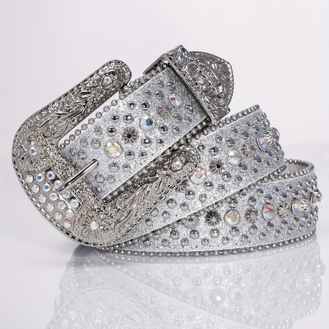 Punk Style Wide Leather Belt with Flower Alloy