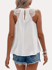 Lace Contrast Sleeveless Crew Neck Top
