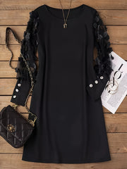  Casual Dress Solid Lace Lantern Sleeve Dress