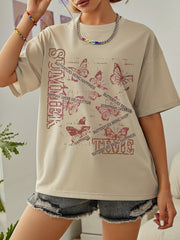Butterfly Graphic Short Sleeve Sports Tee Women's Casual Workout T-shirts