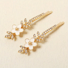 2pcs Flower & Rhinestone Hair Clip Non Slip Hair Accessory