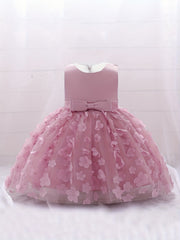 Floral Bow Belted Puffy Princess Dress