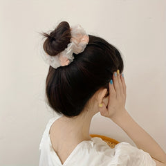 2pcs Flower Pattern Scrunchie Hair Tie Non Slip Ponytail Holder Elastic Hair Acc