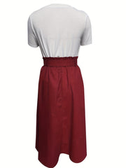 Letter Print T-shirt & Button Front Midi Skirt Set