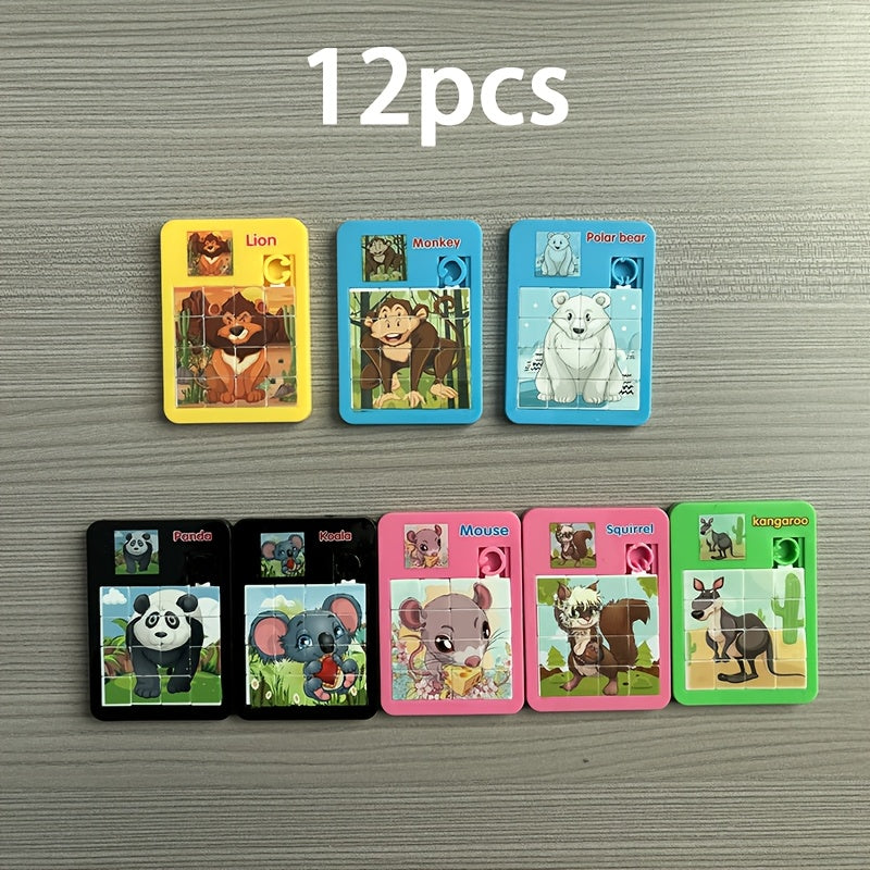 12pcs Plastic Animal Sliding Puzzle Huaron Road Toy Puzzle Party Prize