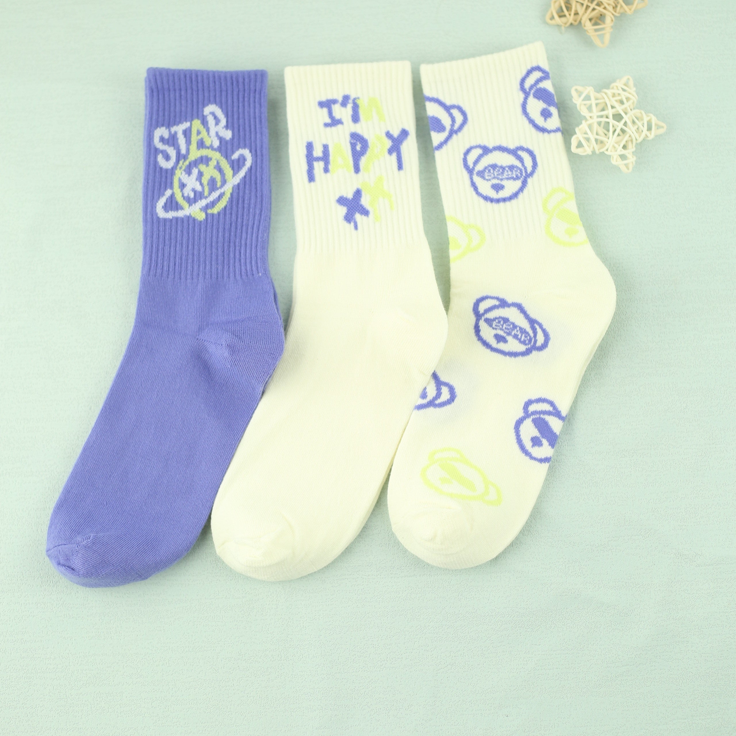 Men's Cartoon Bear Crew Socks 3 Pairs