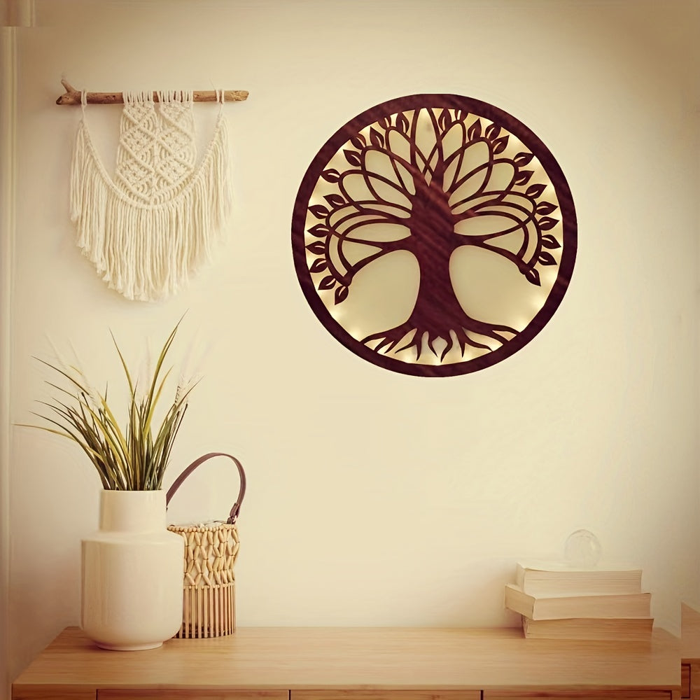 LED Tree Of Life Shape Retro Wood Hanging Sign Decoration