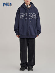 Casual Embroidery Men's Zip Up Hooded Coat