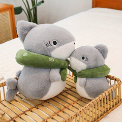 Plush Shark Green Scarf Soft Grey Ugly Stuffed Animal Desktop Sofa Decor