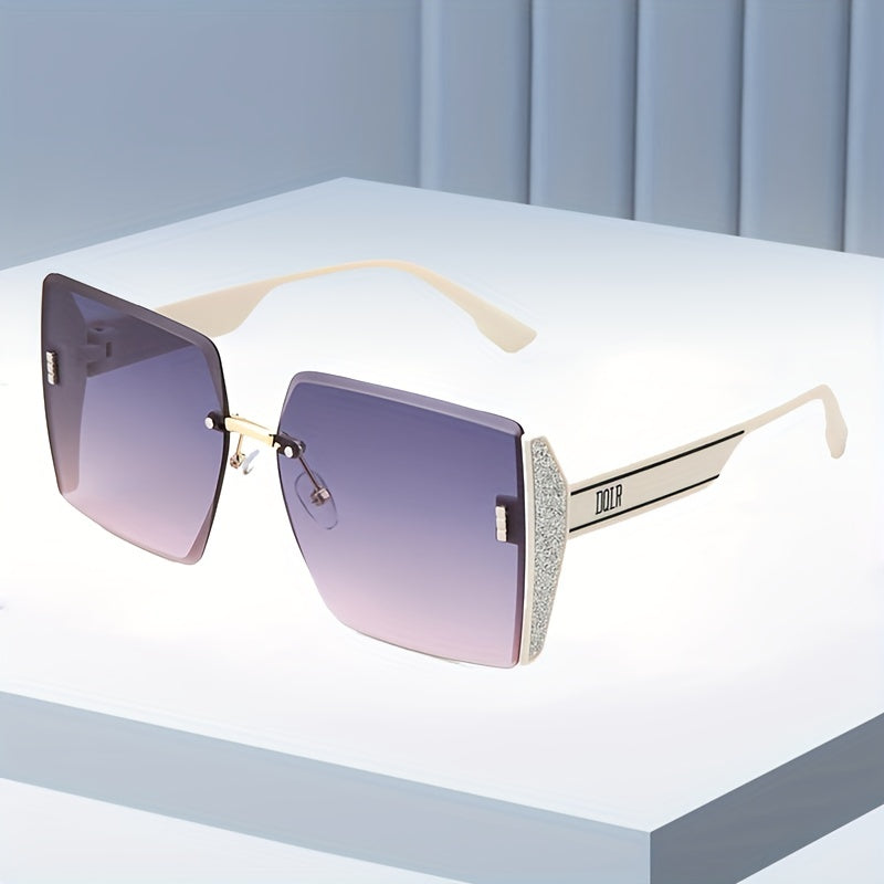 Glitter Gradient Square Rimless Sunglasses UV400 Sun Shades