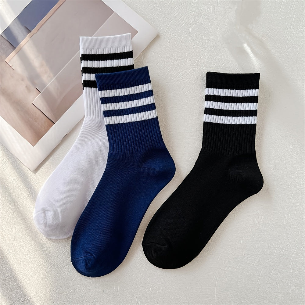 3 Pairs Striped Mid Tube Socks Women's Stockings & Hosiery