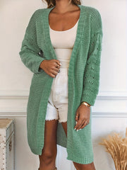  Retro Cardigan Solid Long Sleeve Open Front