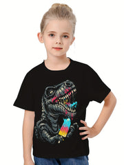 Girls 3D Dinosaur & Ice Cream Crew Neck T-shirt Summer Clothes