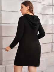  Solid Hooded Drawstring Cut Out Front Midi Dress