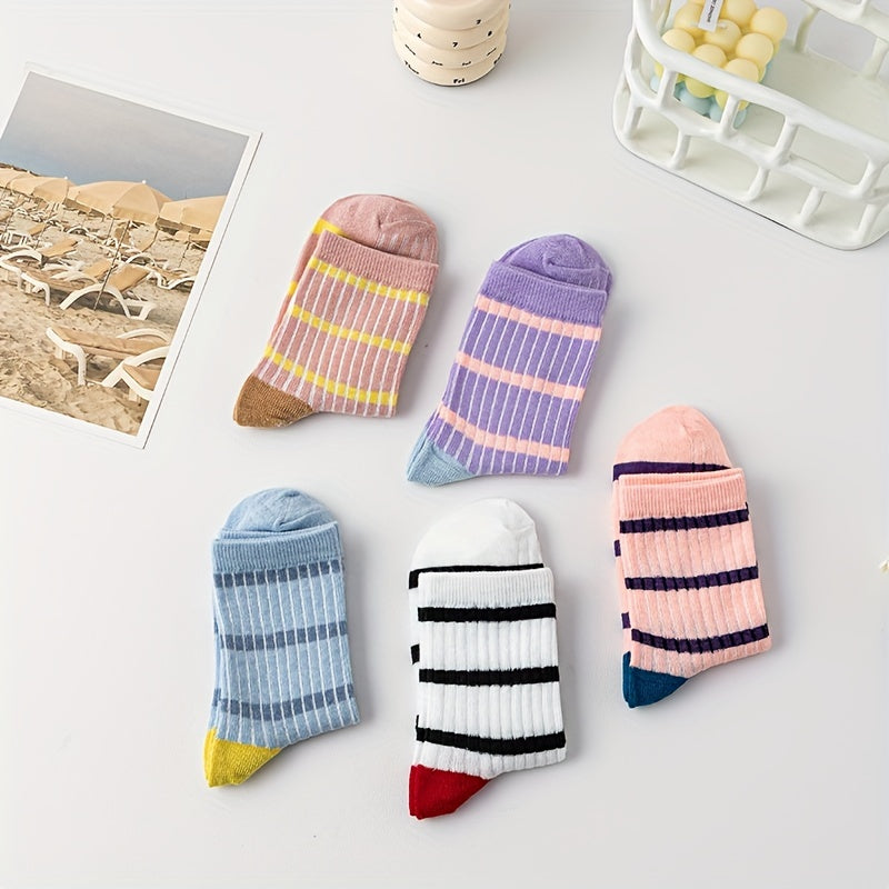 5 Pairs Stripe Print Socks Women's Mid Tube Stockings