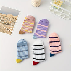 5 Pairs Stripe Print Socks Women's Mid Tube Stockings