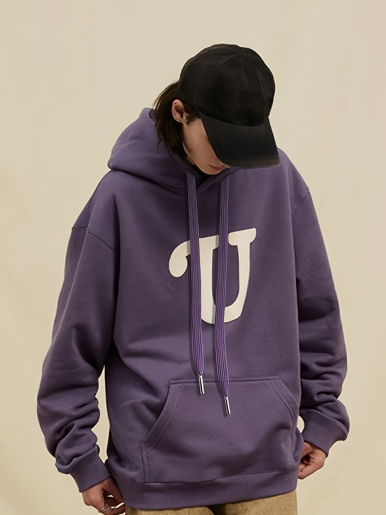 U Print Hoodie For Men With Kangaroo Pocket