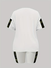 Camouflage Print 2-Piece Set: T-shirt & Biker Shorts