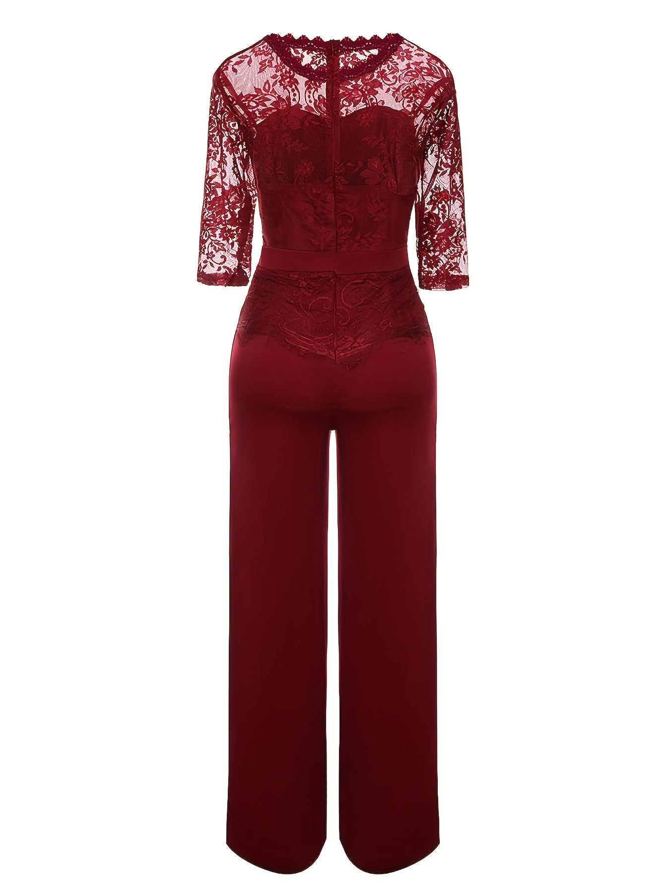 Half Sleeve Wide Leg Lace Stitching Jumpsuit Women's Clothing