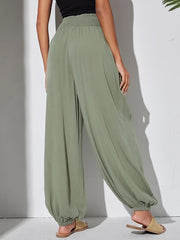 Women's Plus Solid Shirred Waist Drawstring High Rise Joggers