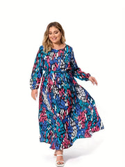  Women's Allover Print Maxi Dress With Belt