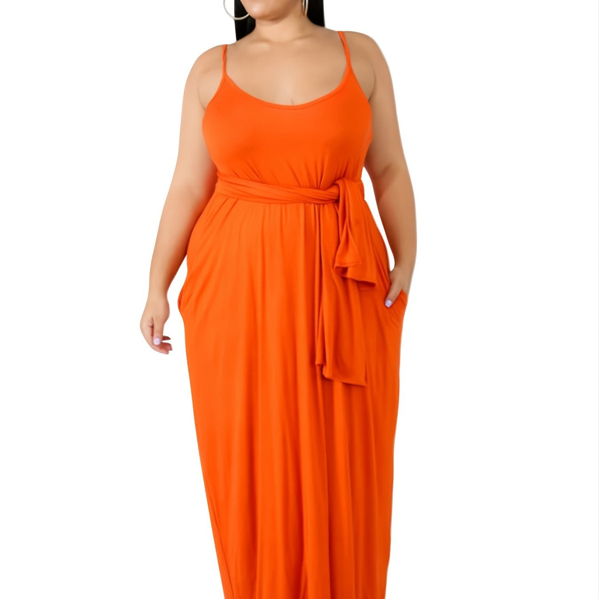 Solid Cami Maxi Dress With Pocket Women's Plus